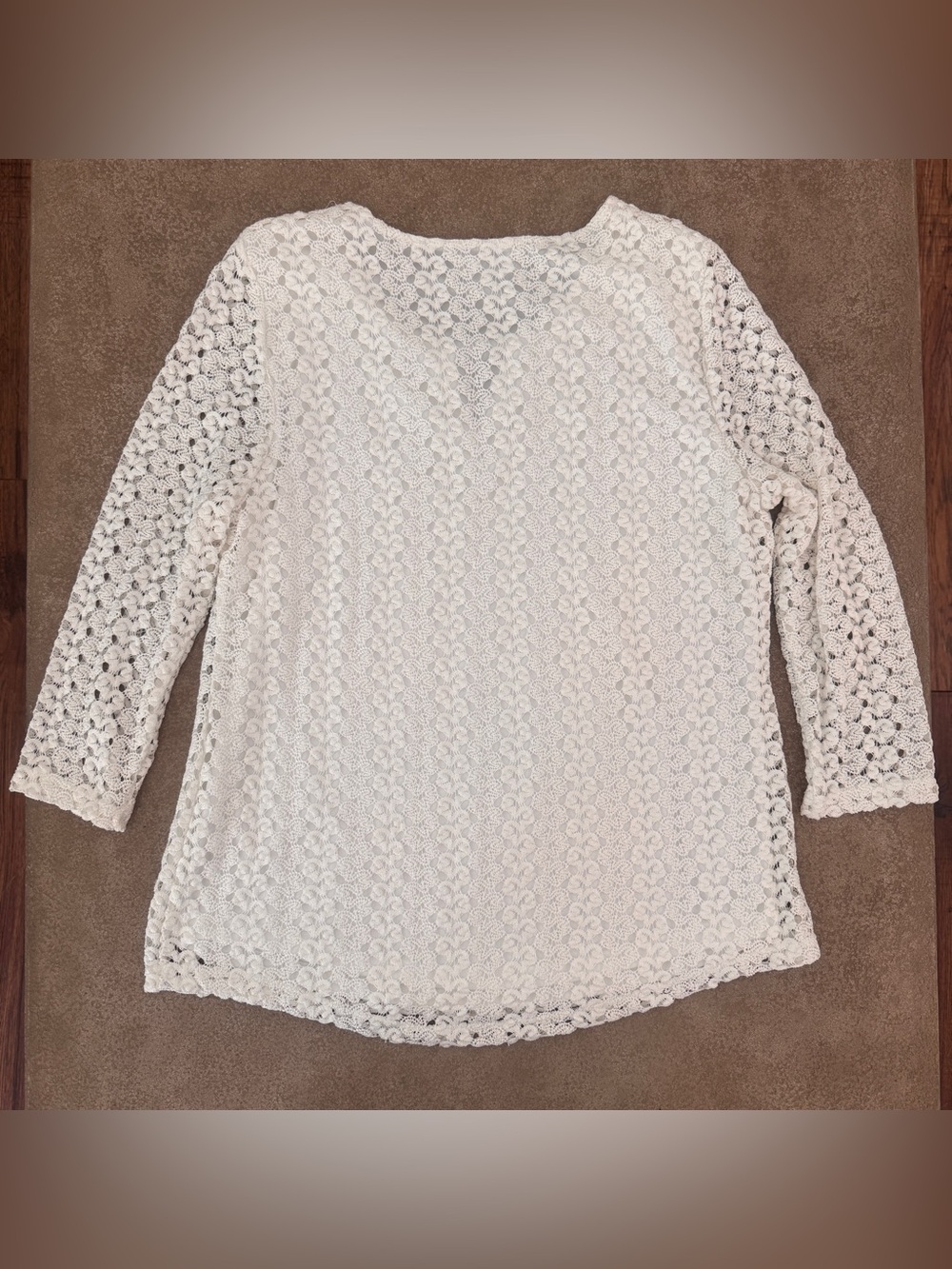 JM Collection White Crochet Lace Blouse Keyhole Neck 3/4 Sleeve Large - Picture 7 of 9